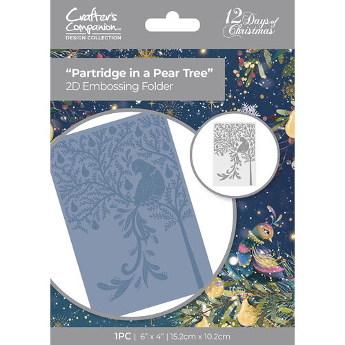Crafter's Companion - Twelve Days of Christmas Collection - 2D Embossing Folder - Partridge in A pear tree