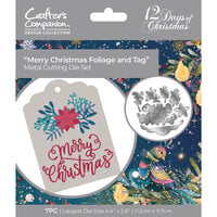 Crafter's Companion - Twelve Days of Christmas Collection - Metal Dies - Merry Christmas Foliage and Tag Set