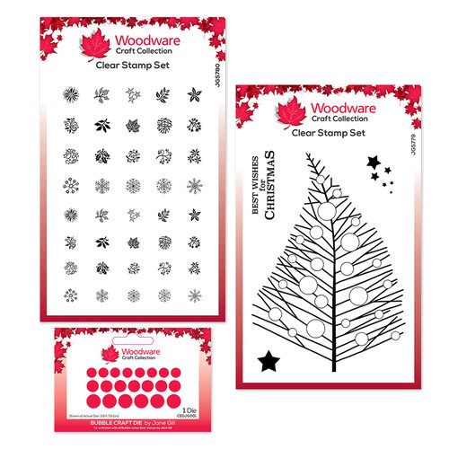 Woodware - Clear Photopolymer Stamps and Bubble Craft Die - Bubble Twiggy Tree Complete Bundle