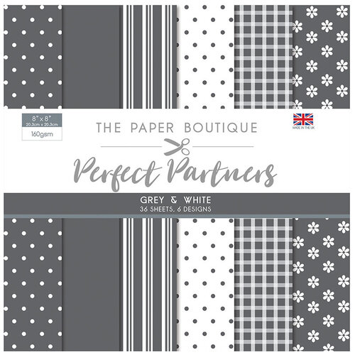 The Paper Boutique - Perfect Partners Collection - 8 x 8 Paper Pad - Grey and White