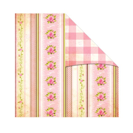 The Girls Paperie - Vintage Whimsy Collection - 12 x 12 Double Sided Paper - English Garden Stripe, CLEARANCE