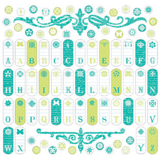 Creative Imaginations - Narratives - Honeydew Collection by Karen Russell - 12x12 Cardstock Stickers - Honeydew Tab Alphabet