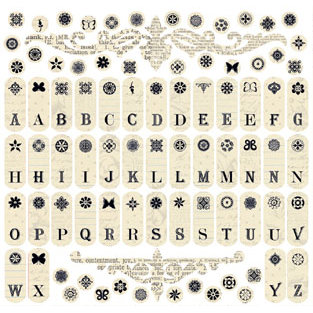 Creative Imaginations - Narratives - Antique Cream Collection by Karen Russell - 12x12 Cardstock Stickers - Cream Tab Alphabet