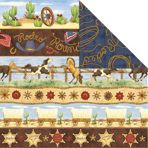 Creative Imaginations - Buckaroo Collection by Debbie Mumm - 12 x 12 Double Sided Paper - Round Up, CLEARANCE