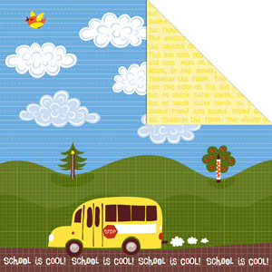Creative Imaginations - Smarty Collection by Helen Dardick - 12 x 12 Double Sided Paper - School Bus