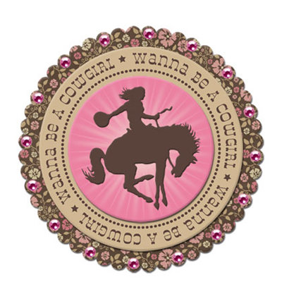 Creative Imaginations - Cowgirl Collection - Layered Chipboard Sticker with Flock and Gem Accents - Cowgirl