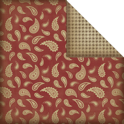 Creative Imaginations - Cowboy Collection - 12 x 12 Double Sided Paper - Red Paisley
