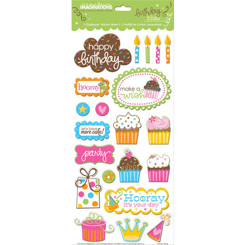 Creative Imaginations - Birthday Bliss Collection - Chipboard Stickers with Glitter Accents - Birthday Bliss