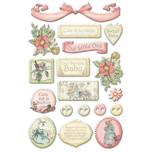 Creative Imaginations - Lullaby Girl Collection - Epoxy Stickers