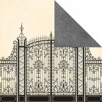Creative Imaginations - Wicked Ways Collection - Halloween - 12 x 12 Double Sided Paper - Cemetery Gate, BRAND NEW