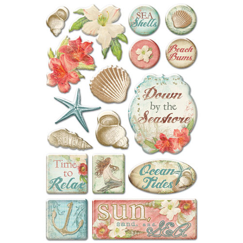 Creative Imaginations - Beach Cottage Collection - Epoxy Stickers - Beach Cottage
