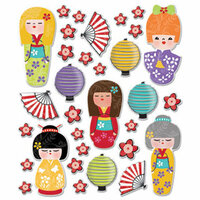 Creative Imaginations - Kokeshi Collection - Epoxy Stickers - Kokeshi