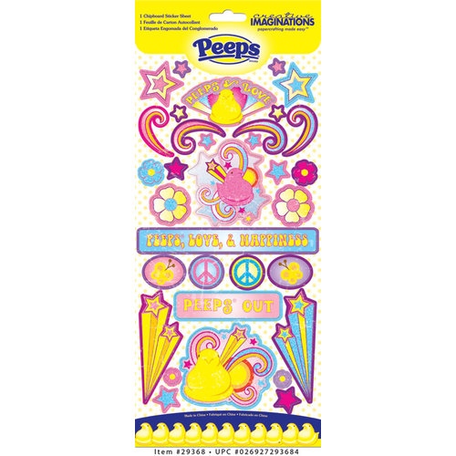 Creative Imaginations - Peace Collection - Peeps - Chipboard Stickers with Glitter Accents - Peace