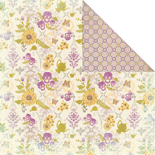 Creative Imaginations - Tea Party Collection - 12 x 12 Double Sided Paper - Purple Pansies