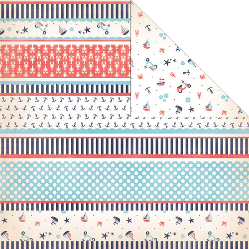 Creative Imaginations - Nautical Collection - 12 x 12 Double Sided Paper - Nautical Borders