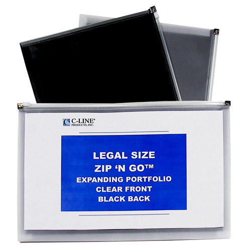 C-Line - Zip 'N Go - Expanding Portfolio - Legal Size - Black and Clear - 5 Pack