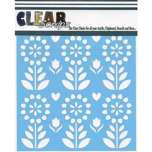 Clear Scraps - Mascils - 12 x 12 Masking Stencil - Folk Flowers