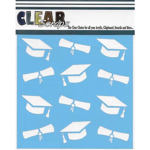 Clear Scraps - Mascils - 12 x 12 Masking Stencil - Graduation Hats and Diplomas