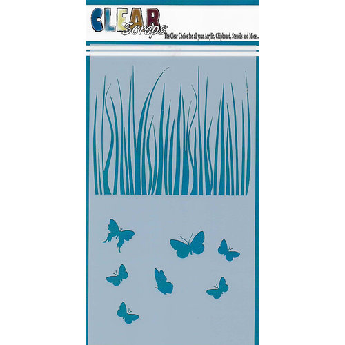 Clear Scraps - Mascils - 5 x 9 Layering Masking Stencil - Grass with Butterflies