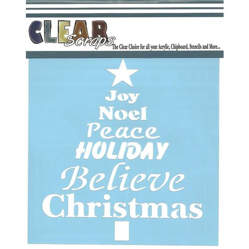 Clear Scraps - Mascils - Christmas - 12 x 12 Masking Stencil - Word Xmas Tree