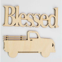 Clear Scraps - 3D Frameables Collection - Birch Wood Laser Cut - Blessed Word and Truck