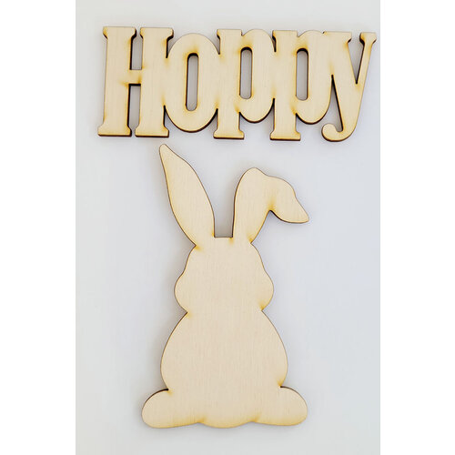 Clear Scraps - 3D Frameables Collection - Birch Wood Laser Cut - Hoppy Word and Bunny