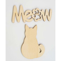 Clear Scraps - 3D Frameables Collection - Birch Wood Laser Cut - Meow Word and Cat