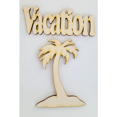Clear Scraps - 3D Frameables Collection - Birch Wood Laser Cut - Vacation Word and Palm Tree