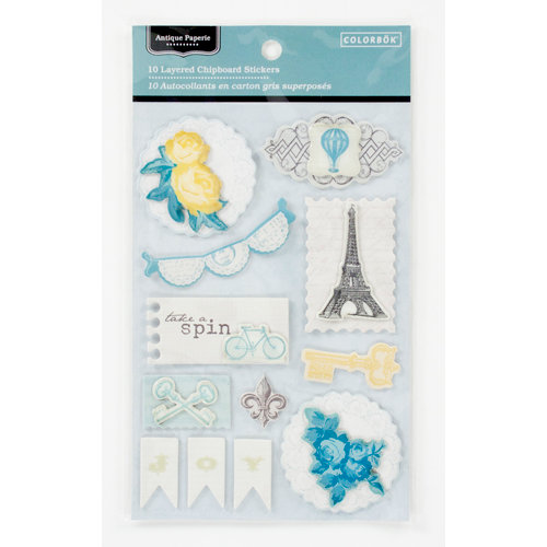 Colorbok - Antique Paperie Collection - Layered Chipboard Stickers with Epoxy Accents