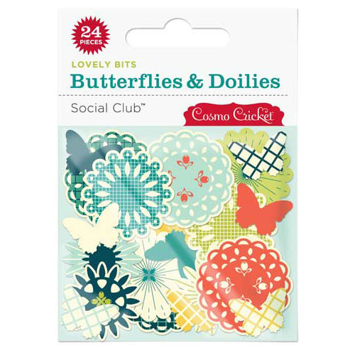 Cosmo Cricket - Social Club Collection - Lovely Bits - Butterflies and Doilies, BRAND NEW