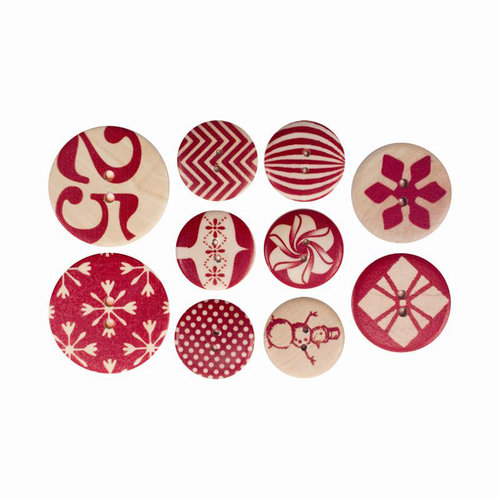 Cosmo Cricket - Elements - Christmas - Wood Buttons - Cheer