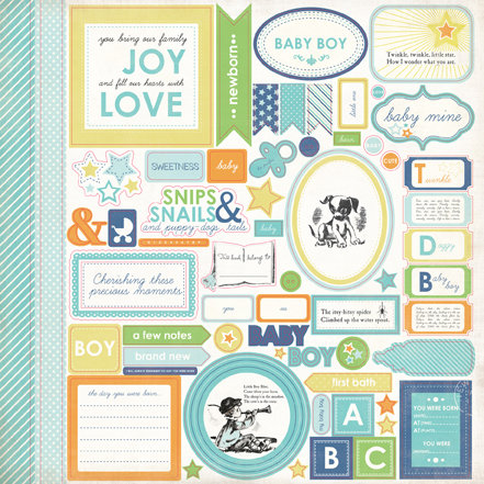 Carta Bella Paper - Baby Mine Collection - Boy - 12 x 12 Cardstock Stickers - Elements