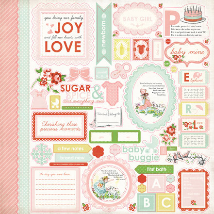 Carta Bella Paper - Baby Mine Collection - Girl - 12 x 12 Cardstock Stickers - Elements