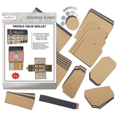 CrafTreat - Scrapbook Blanks - Trifold Folio Wallet - Black And Kraft Color