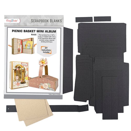 CrafTreat - Scrapbook Blanks - Mini Album - Picnic Basket - Black