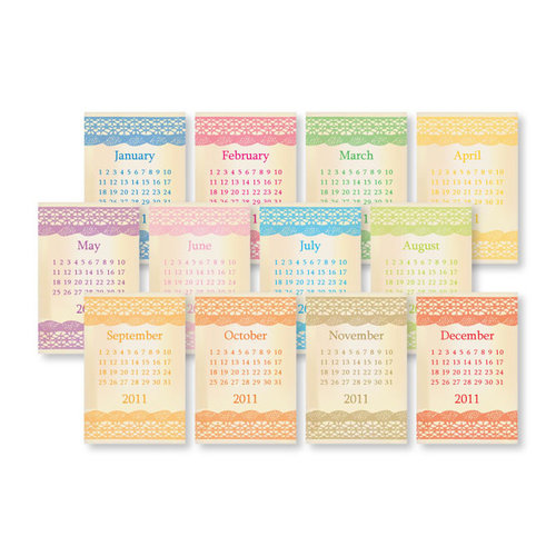 Chic Tags - Delightful Paper Tags - 2012 Lace Calendars - Colored - Set of 12