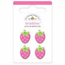Doodlebug Design - Strawberry Parfait Collection - Jeweled - Brads - Pink Strawberries Braddies, CLEARANCE