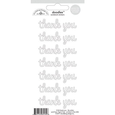 Doodlebug Design - Doodles - Cardstock Stickers - Thank You - Lily White