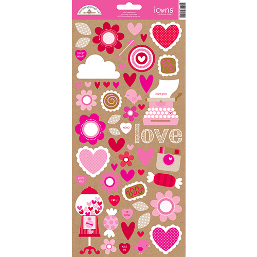 Doodlebug Design - Sweetheart Collection - Cardstock Stickers - Icons
