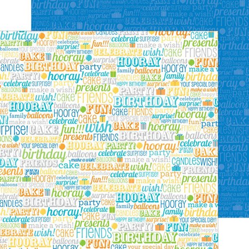 Doodlebug Design - Hip Hip Hooray Collection - 12 x 12 Double Sided Paper - Birthday Boy