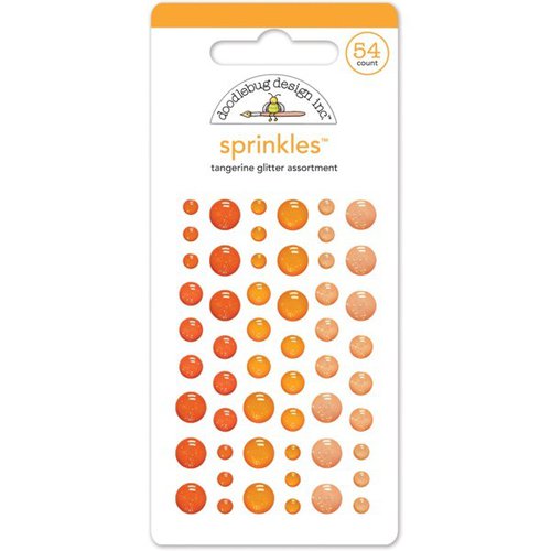 Doodlebug Design - Stickers - Glitter Sprinkles - Self Adhesive Enamel Dots - Tangerine