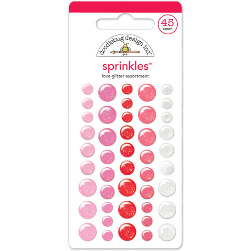 Doodlebug Design - Lovebugs Collection - Sprinkles - Self Adhesive Enamel Dots - Love Glitter