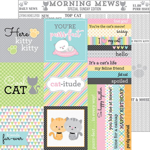 Doodlebug Design - Kitten Smitten Collection - 12 x 12 Double Sided Paper - Morning Mews