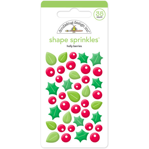Doodlebug Design - Here Comes Santa Claus Collection - Christmas - Sprinkles - Self Adhesive Enamel Shapes - Holly Berries