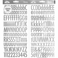 Doodlebug Design - Cardstock Stickers - Skinny Alphabet - Silver Foil