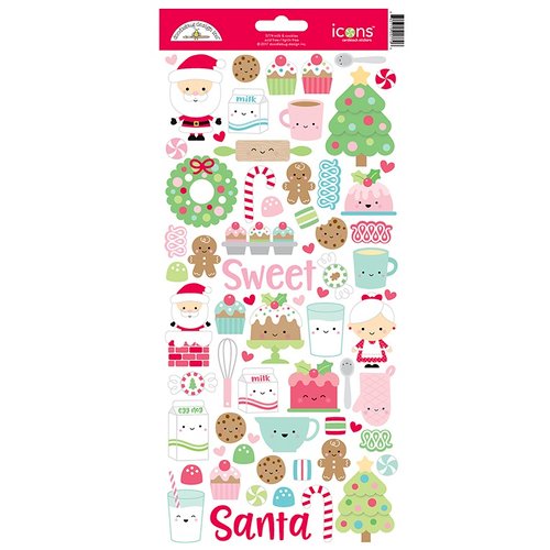 Doodlebug Design - Milk and Cookies Collection - Christmas - Cardstock Stickers - Icons