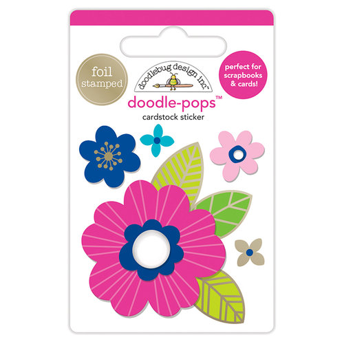 Doodlebug Design - Hello Collection - Doodle-Pops - 3 Dimensional Cardstock Stickers with Foil Accents - Pink Poppy