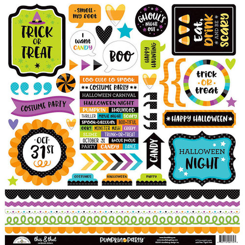 Doodlebug Design - Pumpkin Party Collection - Halloween - 12 x 12 Cardstock Stickers - This and That