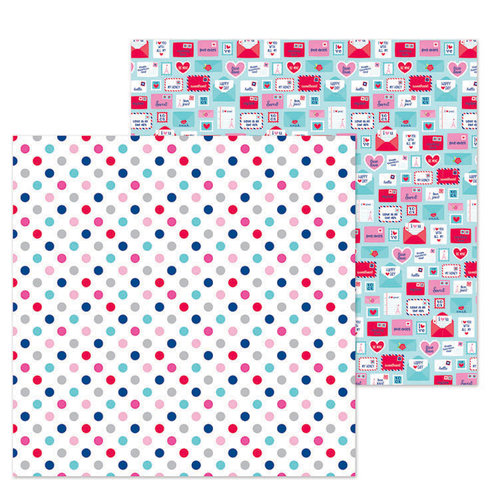 Doodlebug Design - French Kiss Collection - 12 x 12 Double Sided Paper - Love You Dots