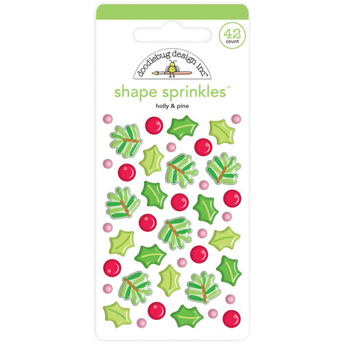 Doodlebug Design - Christmas Magic Collection - Sprinkles - Self Adhesive Enamel Shapes - Holly and Pine